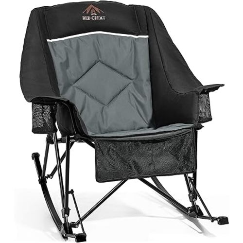 400lbs Rocking Camping Chair, Oversized Heavy Duty XL Folding Rocker for Adults, Padded High Back Big & Tall Support, with Cup Holders & Carry Bag for RV, Lawn, Patio & Sports
