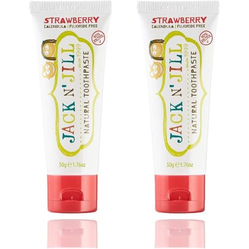 Jack N' Jill Natural Kids Toothpaste - Strawberry - Organic, Gluten Free, Vegan, BPA Free, Fluoride Free, SLS Free, Dairy Free - Making Toothbrushing Fun for Kids - 1.76 oz (Pack of 2)