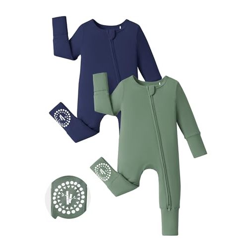 PATPAT Baby Footies Boys Girls - Bamboo Viscose - Zipper & Non-Slip Soles Romper Mitten - Footed & Footless Infant Clothes