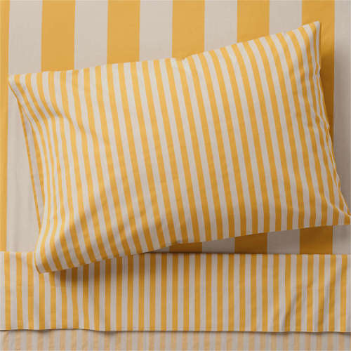 Riviera Yellow and Oatmeal Stripe 100% Organic Cotton Kids Twin Sheet Set