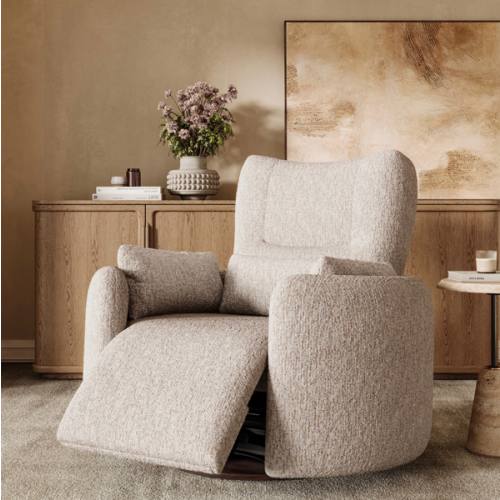 Swivel Power Barrel Recliner, Power Zero Gravity Barrel Chair with Button Control for Living Room & Office, Beige