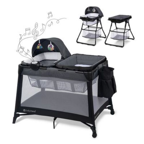 Baby Trend Willow Nursery Center Standard Playard with Bassinet Stand/Changing Stand and Music Center - Black
