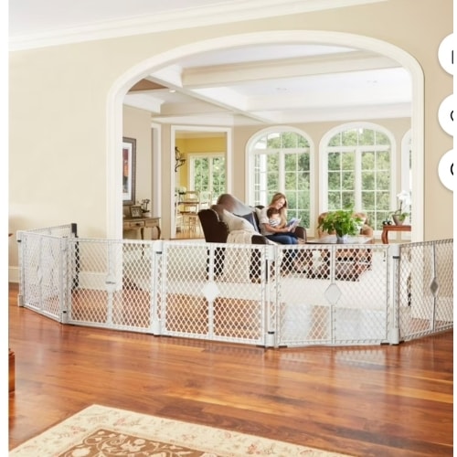 Toddleroo by North States - Superyard Duo Extra Wide Baby Gate & Play Yard: 6 Panel Playpen - Included Wall Mount Kit - Made in USA - 38.5 to 201 Inches W - 26 Inches T - Light Gray