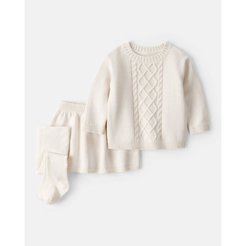 Baby Girl 3-Piece Cableknit Long-Sleeve Top & Skirt Set - Cream - Carter's | Carter's