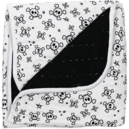 HonestBaby Hand-Quilted Baby Blanket Reversible 100% Organic Cotton for Infant Boys, Girls, Tossed Skulls/Black, One Size