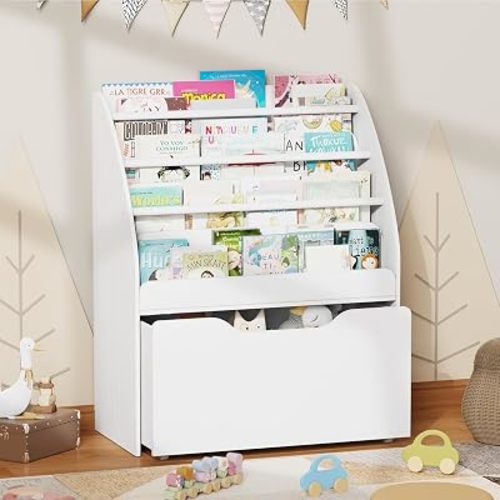 Lkeiyay Wooden Kids Bookshelf and Toy Storage Rack White