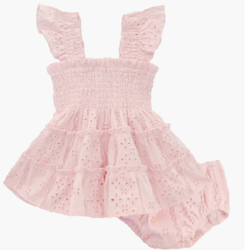 The Baby Ellie Nap Dress - Pink Broderie Voile