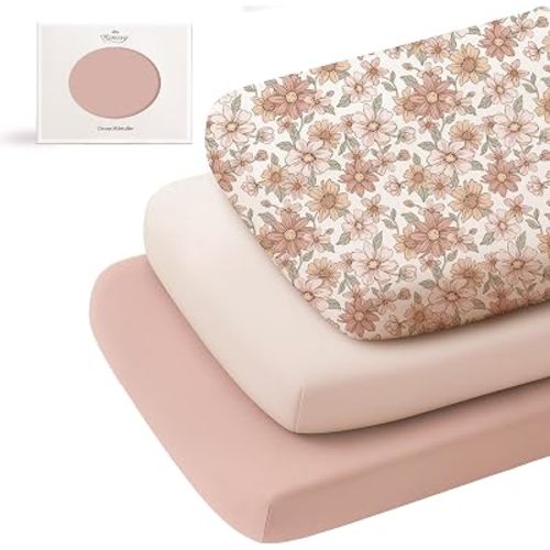 Konssy 3 Pack Stretchy Bassinet Sheets for Baby Girls and Boys, 33"x21"