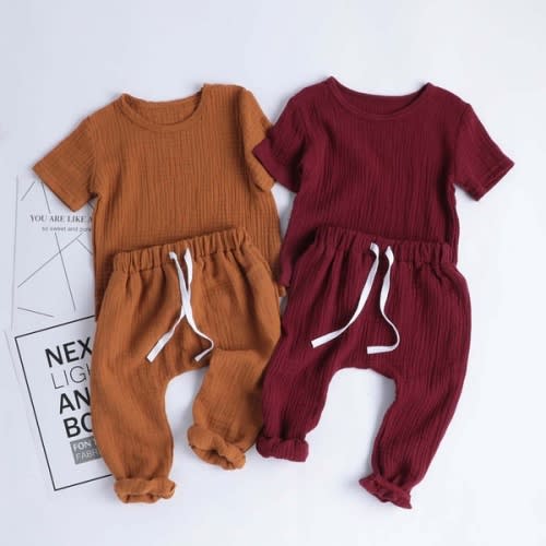 Baby Baby / Toddler Solid Short-sleeve Linen Top and Pants Sets at PatPat.com
