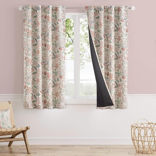 Vangao Pink Nursery Curtains for Girls Room Floral Blackout Curtains 63 Inch Length Farmhouse Drapes for Bedroom Room Darkening Flower Patterned Window Treatment for Kids Set of 2