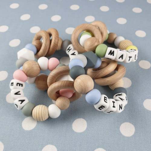 Personalised teething ring /teething toy /  a range of colours to choose from / baby shower gift / new baby gift / teething toy / keepsake
        , 
                    Peach