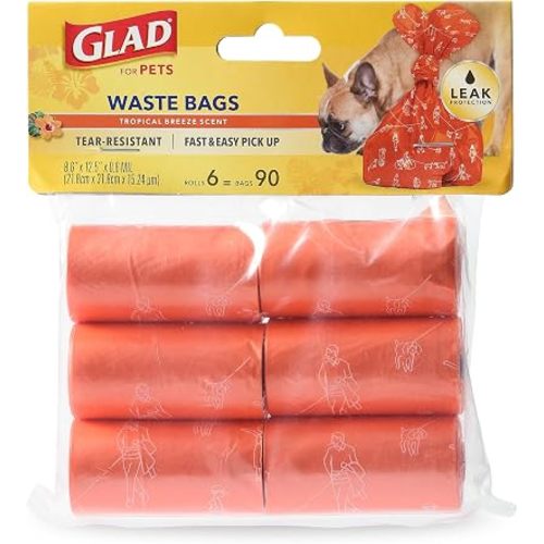 Glad for Pets Scented Dog Poop Bags, Tropical Breeze Scent, 90 Count