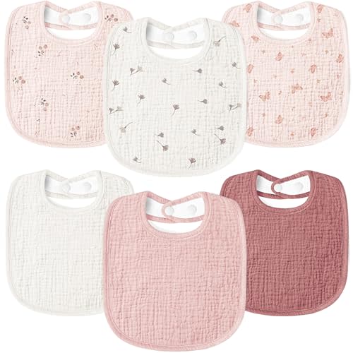 Susurration Muslin Baby Drool Bibs 6Pack Soft Square Adjustable Baby Bandana Bibs for Unisex Girls & Boys