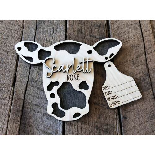 Cow Nursery Decor, Birth Stats Name Sign, Newborn Photo Prop