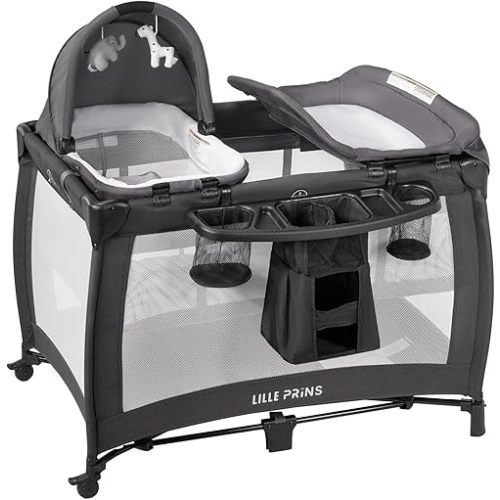 4 in 1 Pack and Play with Infant Bassinet, Diaper Changing Table for Newborn Infant, Portable Baby Playpen for Babies and Toddlers