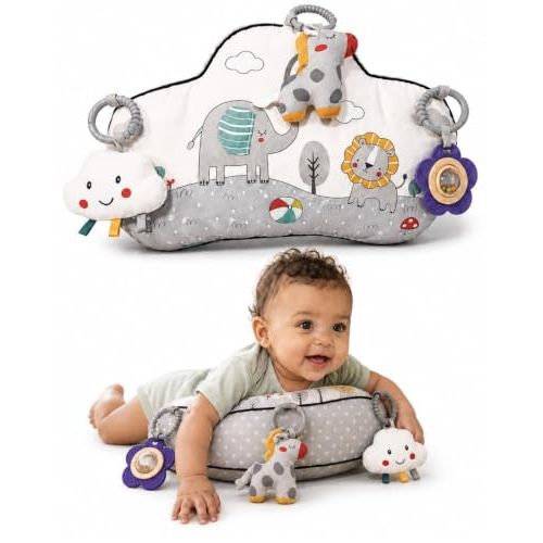Tummy Time Activity Toy with 3 Detachable Sensory Toys | Baby Tummy Time Pillow for Infants 0-9 Months | Soft Breathable Tummy time Wedge Pillow with Rattle, Crinkle & Teether Toys