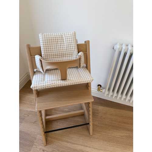 Taupe Gingham Highchair Cushion: Waterproof Wipeable 2-in-1 Compatible With Stokke Tripp Trapp