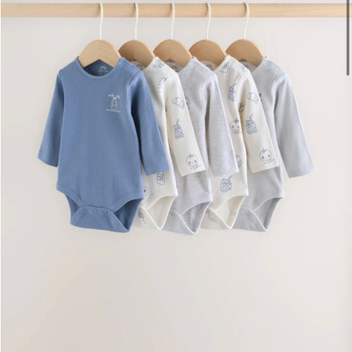 Buy Blue 5 Pack Baby Long Sleeve Bodysuits from Next USA