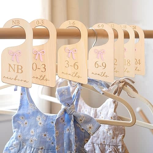 Wooden Bow Nursery Closet Dividers - Baby Girl Closet Organizer with Bow,Newborn to 24,Girl Closet Dividers,Bow Baby Shower(Bow-1)