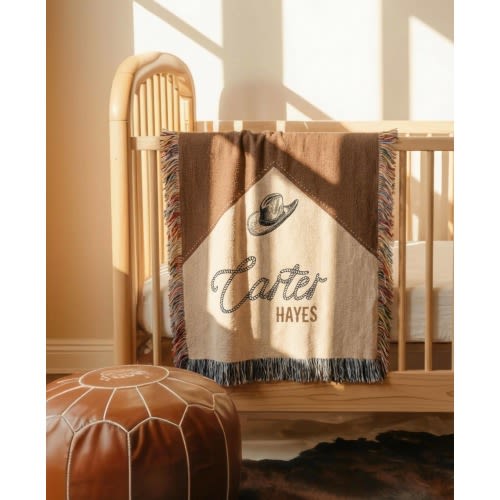 Personalized Western Baby Blanket with Cowboy Hat