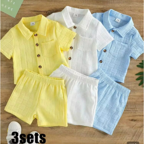 SHEIN Vintaside Kids 6pcs/Set Baby Boy Infant Casual Tropical Cute Fabric Collar Shirt And Shorts Light Yellow White Powder Blue Set Suitable For Summer Holiday Vacation | SHEIN USA