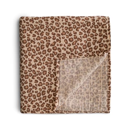 mushie Muslin Baby Swaddle Blanket | 100% Organic Cotton (Leopard)