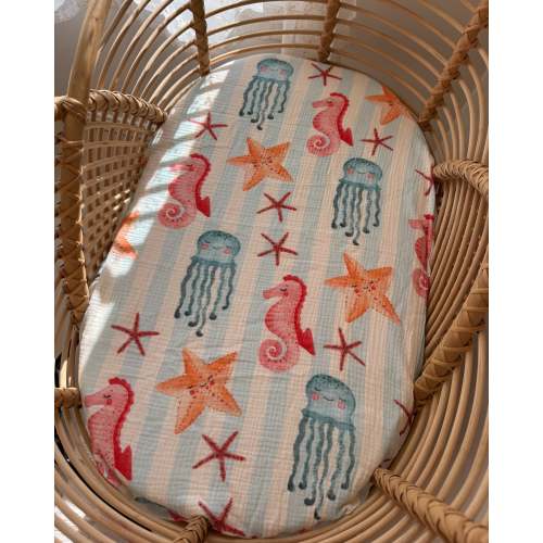 Organic Muslin Fitted Sheet - Sea Club – AEGI BLOOM