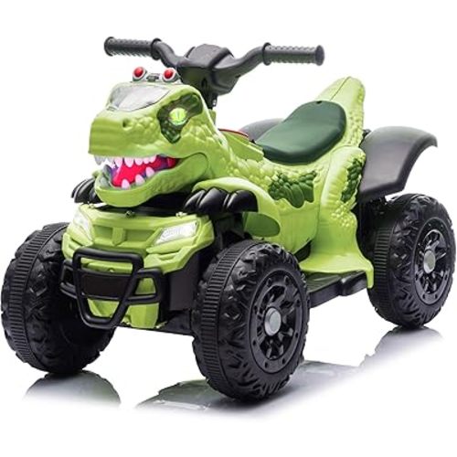 Electric Ride On Dinosaur ATV for Kids Age 3,12V Kids Electric Car with 4 Wheelers Ride On Toy with Music,Bluetooth & LED Lights,Birthday Gift for Unisex Child and Toddler
