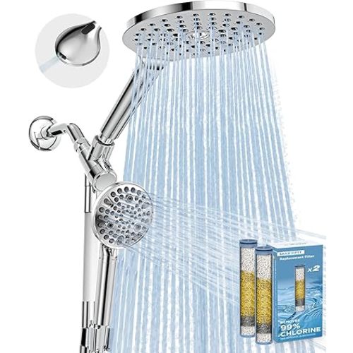 Dual Filtered Rain Shower Head Combo, Handheld Shower Head with Adjustable Bar - Rainfall Shower Head And Showerhead with Filter for Hard Water - Removes Chlorine
