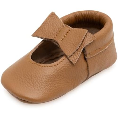 BirdRock Baby Bow and Knot Moccasins - Genuine Leather Baby Girl Shoes