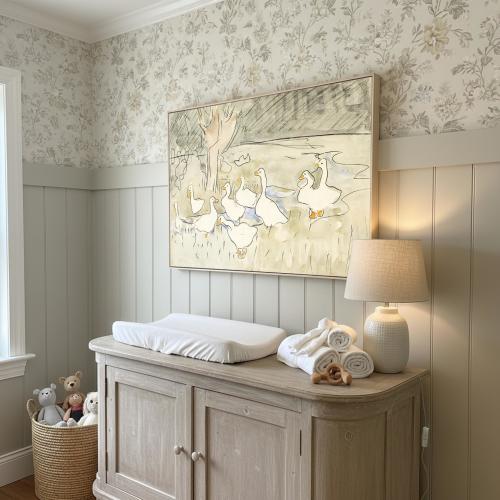 Goose Nursery Wall Art Print, Vintage Farm Animal Decor, Neutral Farmhouse Baby Room, Storybook Nursery Artwork, Rustic Country Wall Art
