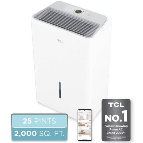 TCL 2000sqft Smart Dehumidifier Energy Star Most Efficient 2024 25 Pints Per Day (H25D44W): Basement & Room Use, 3 Settings