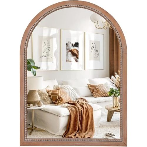 Arched Wood Mirror,22x30" Farmhouse Vanity Boho Bathroom Wall Mirrors