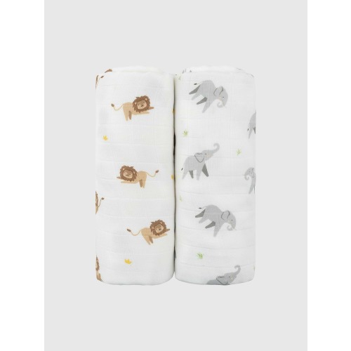 Bamboo Little Lion and Elephant Swaddle Set