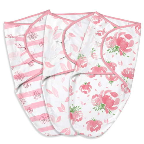 Gllquen Baby Swaddle Blankets for Baby Boy Girl, 0-3 Months Infant Swaddling Sleep Sack, 3 Pack Wrap Set, Newborn Adjustable Swaddle, Pink Flower