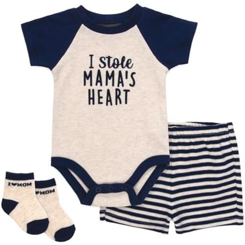 Baby Essentials Baby Boy 3 Piece Outfit Set – Bodysuit, Shorts & Socks – Spring & Summer Baby Clothes Gift Set
