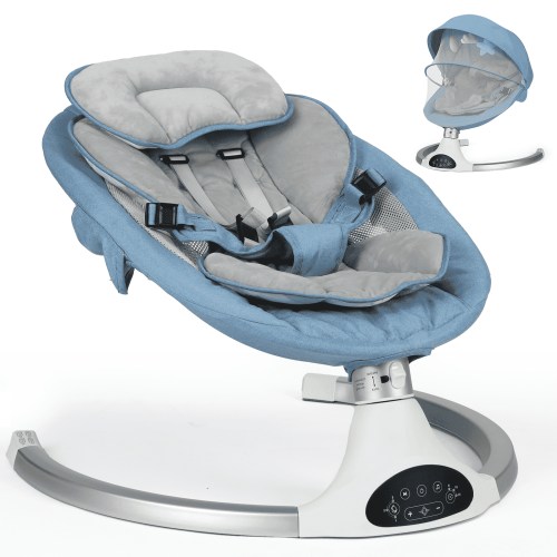 Baby Swing for Infants - Electric Indoor Baby Rocker 3 Speeds and 10 Lullabies, Portable, Touch Screen & Remote Control, Bluetooth, Blue