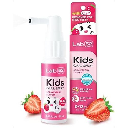 LAB52 Kids Oral Spray, Toddler Toothpaste Helper for Daily Oral Care and Fresh Breath, Children Approved with Fluoride Free for Newborn to Preschoolers, Xylitol Strawberry Flavor