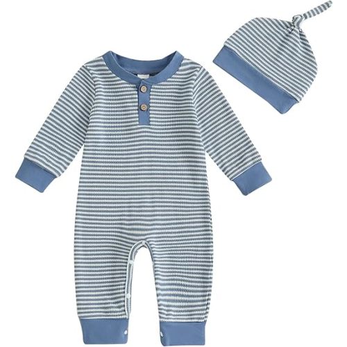 Twopumpkin Newborn Baby Boy Short Sleeve Romper Jumpsuit Ribbed Onesie Neutral Outfit Summer Clothes 0 3 6 9 12 Months Outfit