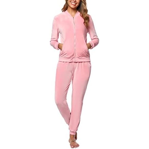 Totatuit Velour Tracksuit Womens Sweatsuit Set Long Sleeve Zip Up Jacket & Drawstring Sweatpants Outfit