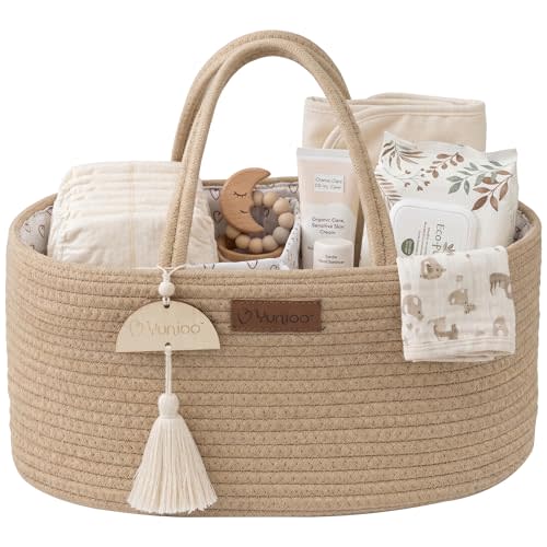Yunioo Baby Diaper Caddy Organizer, Portable Nursery Storage Basket with Sturdy Handle Diaper Caddy Basket, Car Caddy for Diapers and Baby Wipes, Newborn Essentials