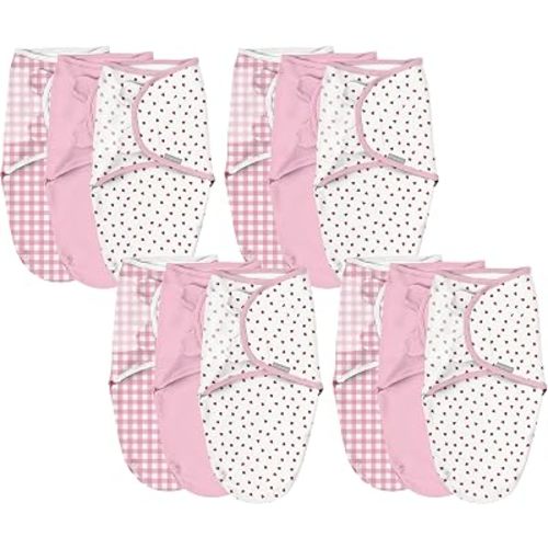 SwaddleMe by Ingenuity Monogram Collection Baby Swaddle, 100% Cotton, Improves Sleep & Calms Startle Reflex, 0-3 Months, Pocket Fold Design for Easy Changes, 1.0 TOG, 3-Pack - Born Free