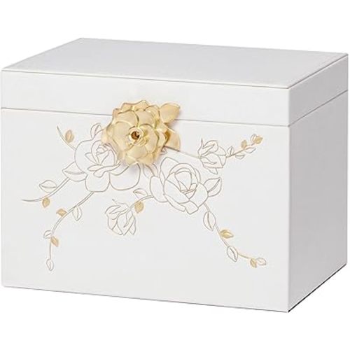 Jewelry Box with Lock for Girls: Jewelry Organizer for Dresser - 3-Drawer Earrings Storage Girls Women Gift (White)