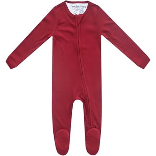 Copper Pearl Zip-Up Footie Baby Pajamas – Soft Newborn Onesies for Boys & Girls, Tag-Free with Two-Way Zipper Baby Sleepers for Newborn - 24 Months, Cranberry