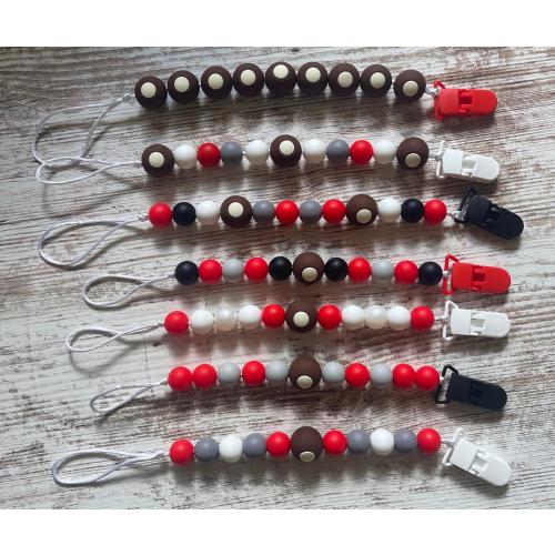 Buckeye Silicone Beaded Pacifier Clip – Scarlet and Gray
