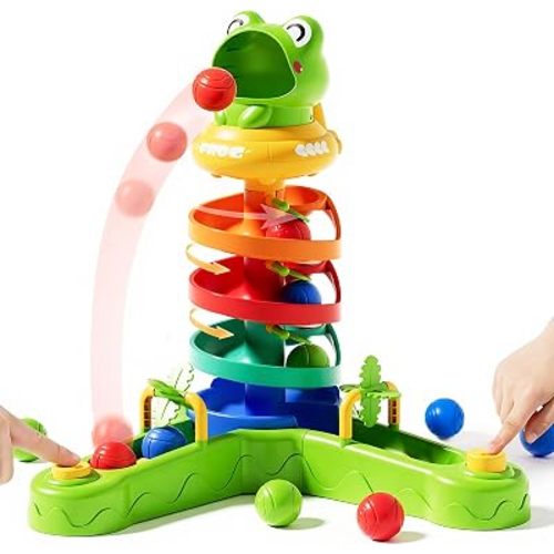 Frog Ball Drop Toy for Kids, 5 Layer Roll Swirling Ball Tower with 12 Balls
