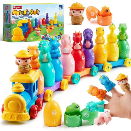 Joyfy Montessori Learning Toys for Toddlers 1 2 3 Years Old, Counting Sorting Toy Dinosaur Number Train, Birthday Gift for Baby Boys Girls