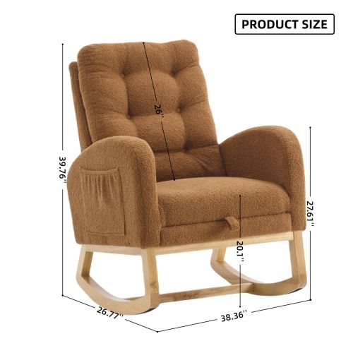 Rocking Chair with Footrest, Nursery Glider Chair with Rubber Wood Legs Side Pocket, High Back Nursing Chair