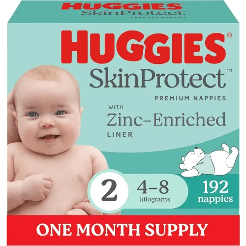 Huggies Skin Protect Infant Nappies Size 2 (4-8kg) 192 Count - One Month Supply (Packaging May Vary)