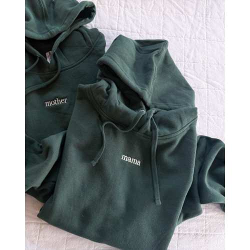 Mom / Mama / Mother – Embroidered Midweight Hoodie – Alpine Green – Women | Little Mama Shirt Shop